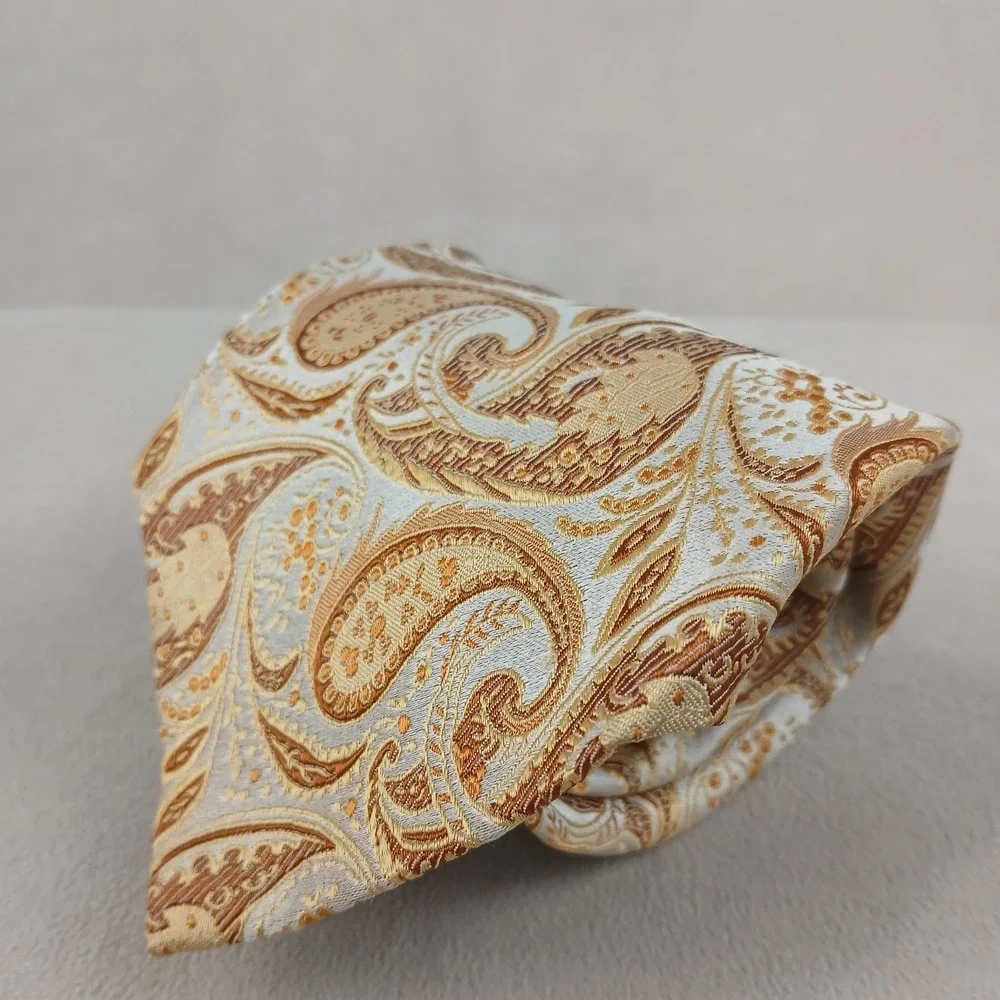 Le Ferre Italy 3.75x59 Mens‎ Silk Tie Beige Paisley